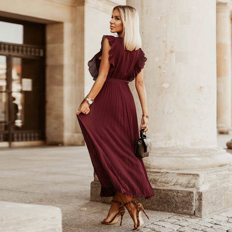 V-Neck Sleeveless Lace Up Casual Floor Length Maxi Dress