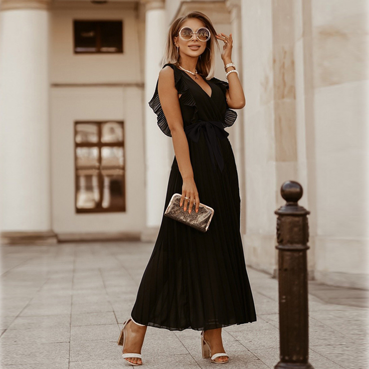 V-Neck Sleeveless Lace Up Casual Floor Length Maxi Dress