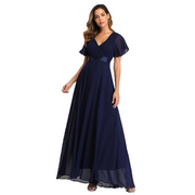 V-Neck Short Sleeves Semi Formal Chiffon Maxi Prom Dress