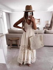 V-Neck Embroidered Floor Length Maxi Dress