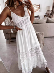 V-Neck Embroidered Floor Length Maxi Dress