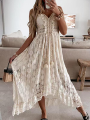 Off-The-Shoulder Sleeveless Lace Fringe Casual Dress