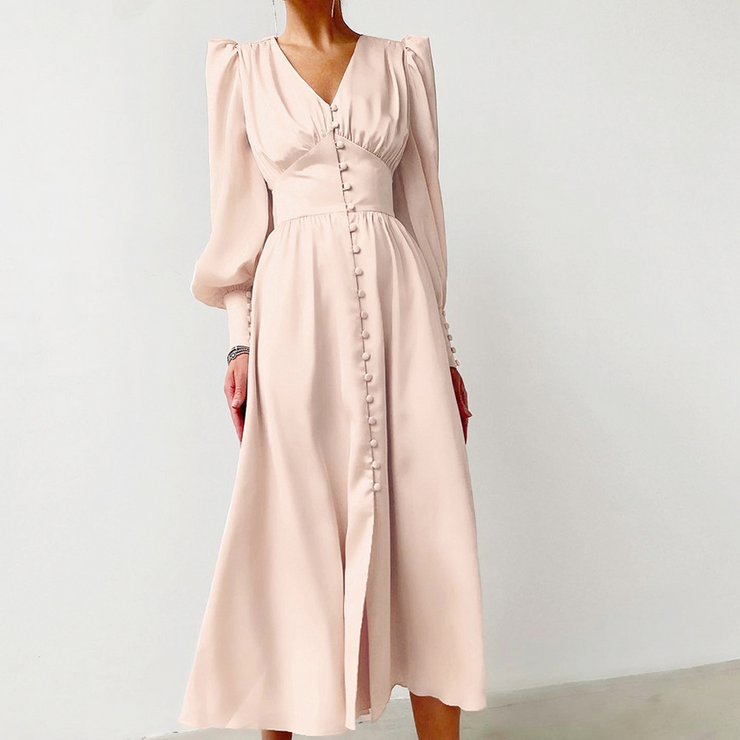 V-Neck Long Sleeves Long Maxi Dress