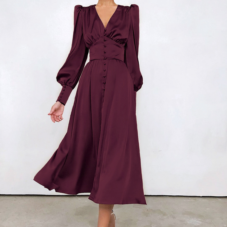 V-Neck Long Sleeves Long Maxi Dress