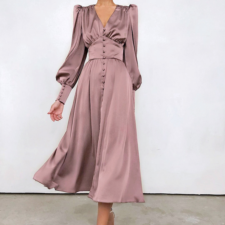 V-Neck Long Sleeves Long Maxi Dress