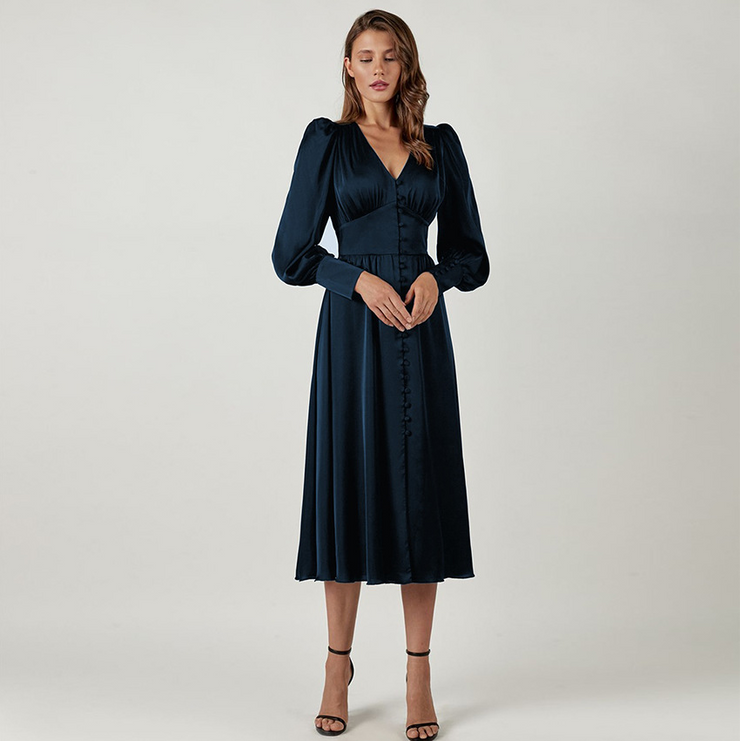 V-Neck Long Sleeves Long Maxi Dress