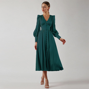 V-Neck Long Sleeves Long Maxi Dress