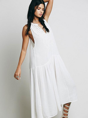 V-Neck Embroidered Sleeveless Bohemian Gypsy Beach Maxi Dress