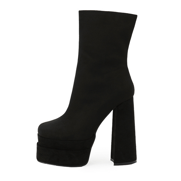 Side Zipper Chunky Heel Plain Platform Boots