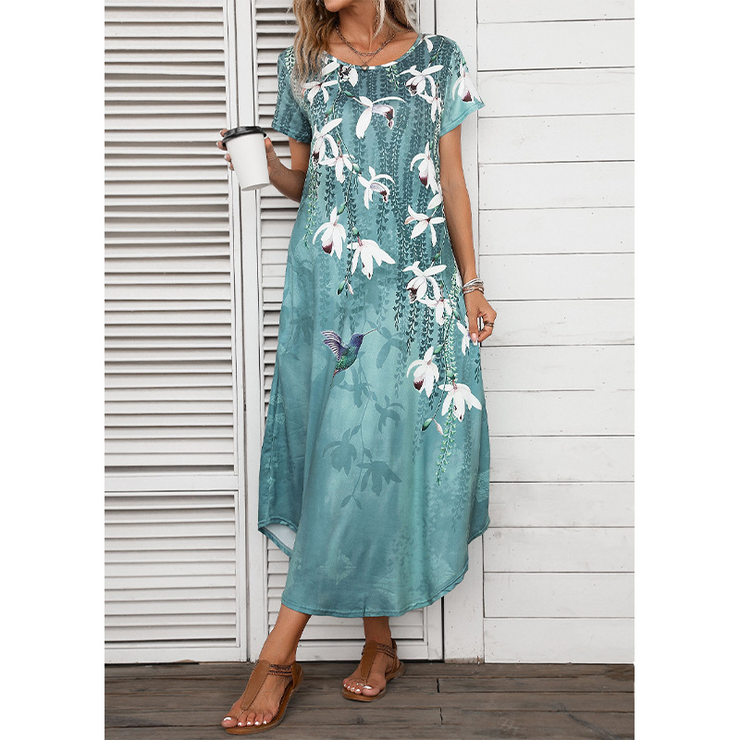 Turquoise Pocket Floral Print Shift Dress