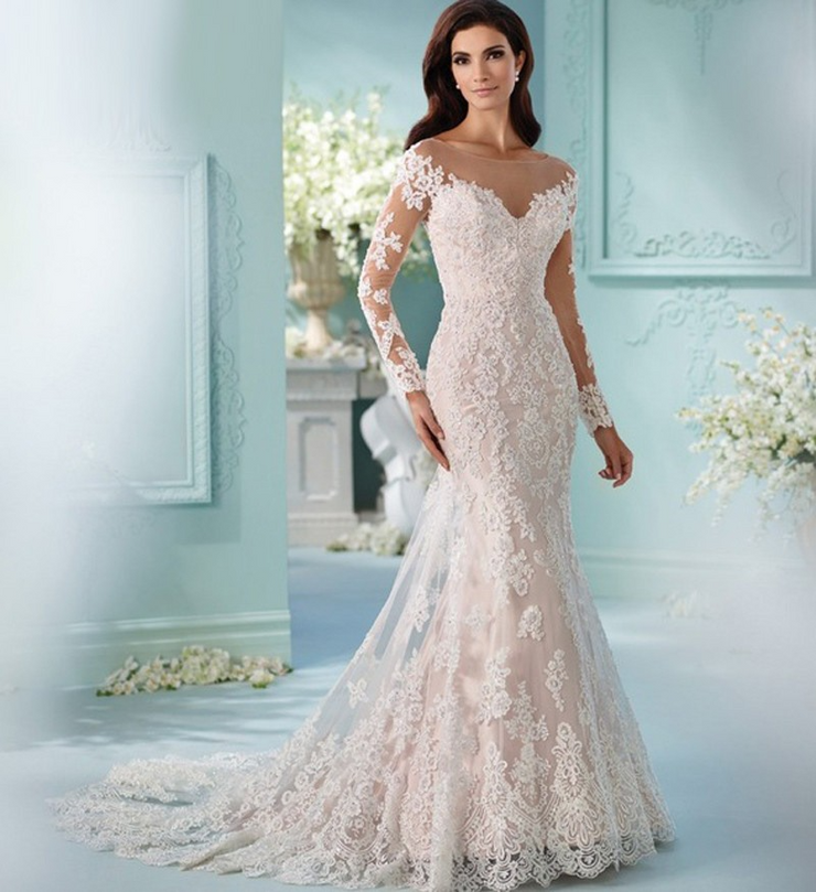 Court Scoop Long Sleeves Mermaid Wedding Dress