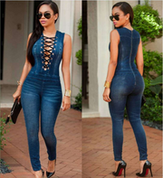 Plain Skinny Sexy Denim Jumpsuit