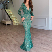 Sequins Long Sleeve Floor-Length Dress