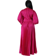 Pleated Round Neck Ankle-Length Pullover Winter Maxi Dress