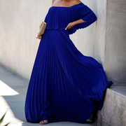 Off Shoulder Floor-Length Three-Quarter Sleeve Plain Pullover Maxi Dress