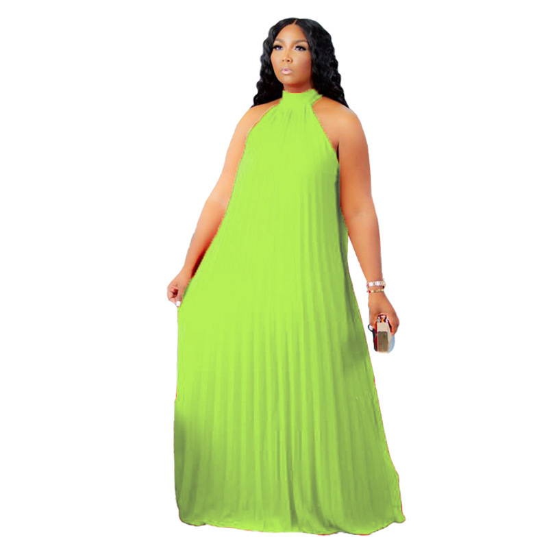 Plus Size Sleeveless Floor-Length Pleated Fashion Summer Maxi Dress