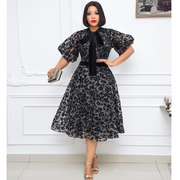 Print Half Sleeve Bow Collar A-Line Floral Dress