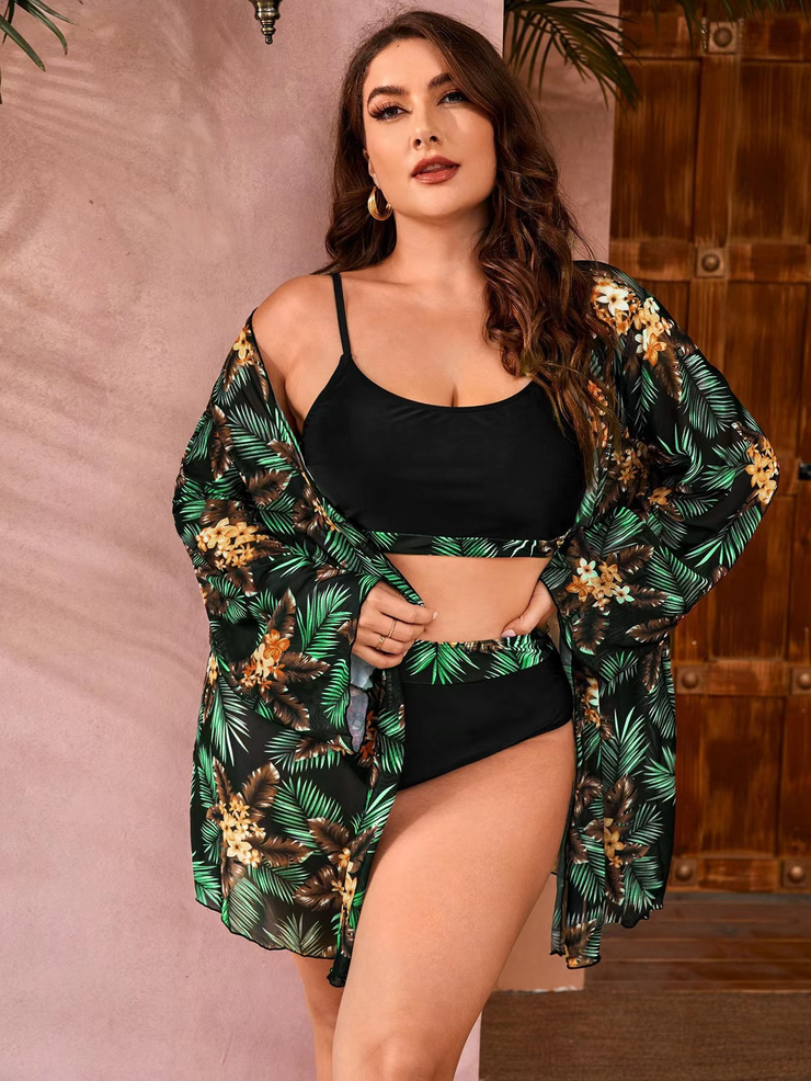 Stylish and Fashionable Print Patchwork Plus Size Swimwear