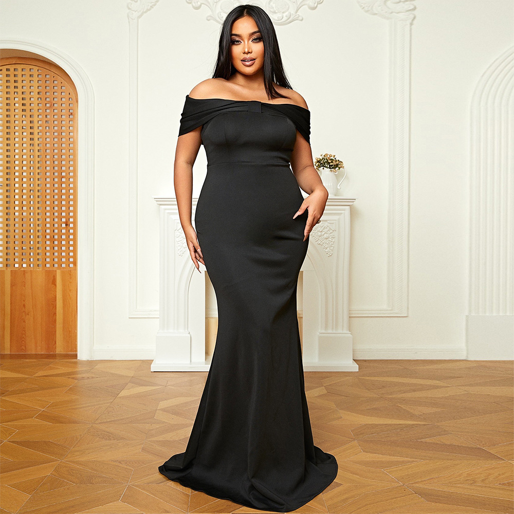 Black Plus Size Off-Shoulder Evening Dress