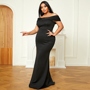 Black Plus Size Off-Shoulder Evening Dress