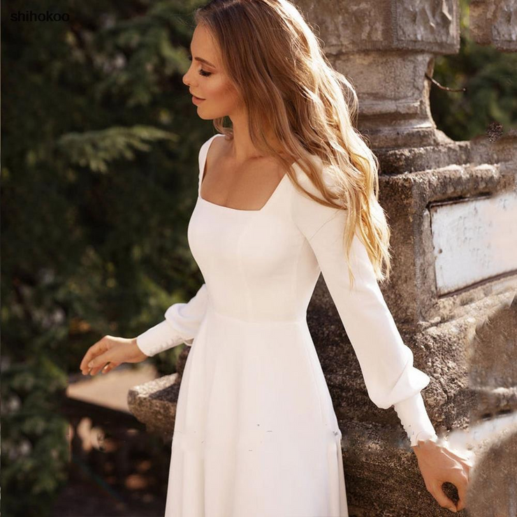 White Simple Causal Wedding Dress