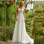 A Line V Neck Sleeveless Lace Beaded Wedding Dress