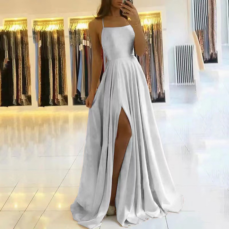 Satin Sleeveless Front Slit Prom Dress