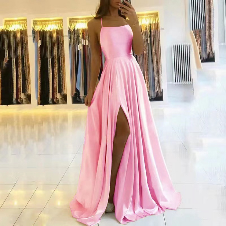 Satin Sleeveless Front Slit Prom Dress