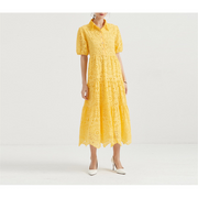 Crochet Collar Embroidered Eyelet Cotton Dress