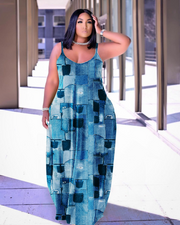 Stylish Spaghetti Straps Plus Size Printed Dress