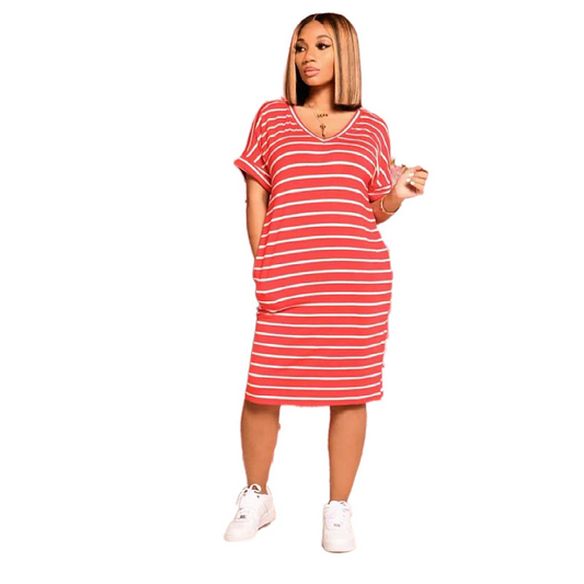 Plus Size Casual Style V-Neck Short-Sleeve Dress