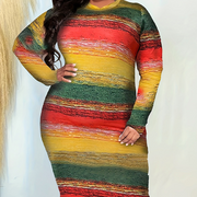 Patchwork Print Plus Size Long Sleeve Casual Dress