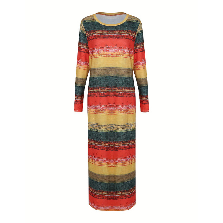 Patchwork Print Plus Size Long Sleeve Casual Dress