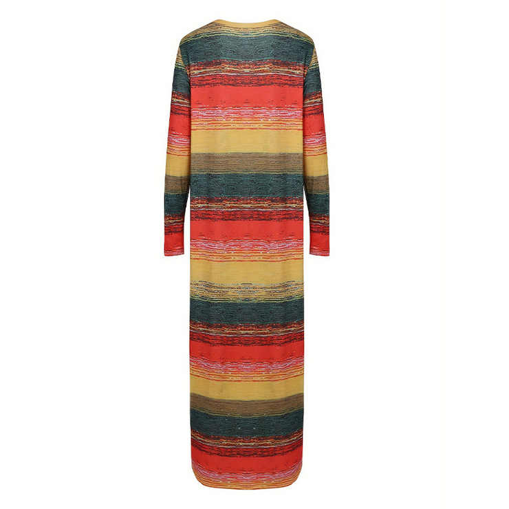 Patchwork Print Plus Size Long Sleeve Casual Dress