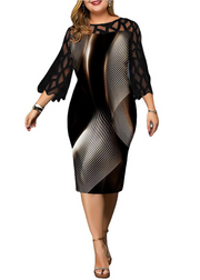 Black Plus Size  Patchwork Print Straight Dress