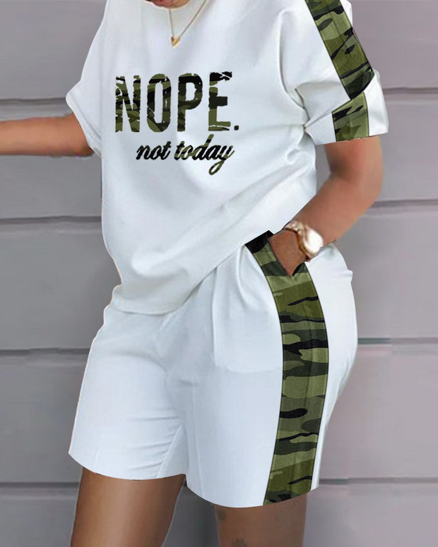 Plus Size Plaid Letter Casual Top And Shorts Set