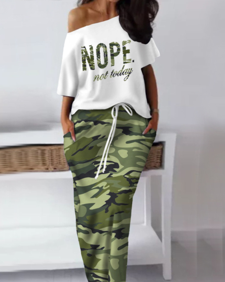 Plus Size Printed T-Shirt and Drawstring Maxi Skirt Set