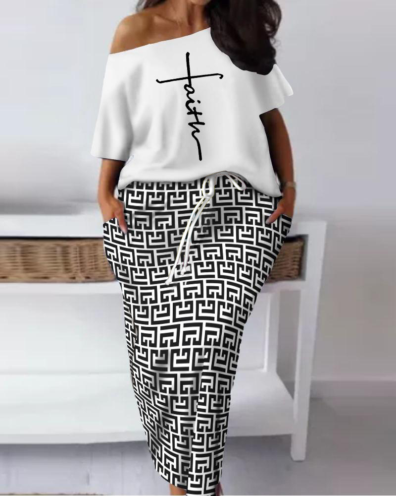 Plus Size Geometric Patterned Comfortable Top & Skirt Combo