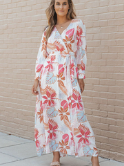 Tropical Palm Print High Waist Plus Size Maxi Dress