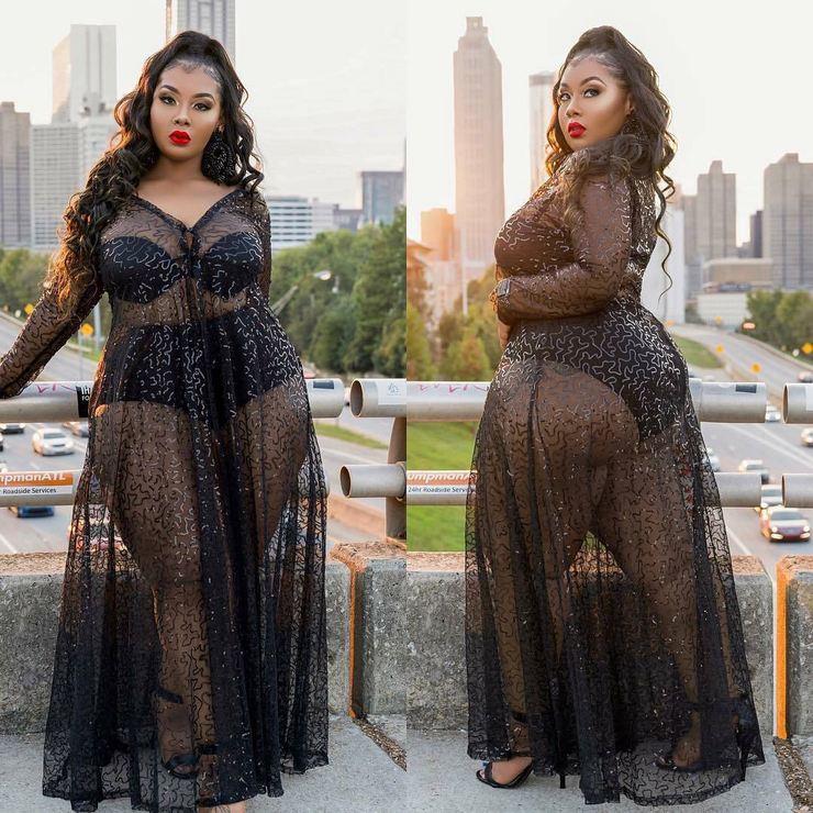 Black Plus Size Semi-Sheer Mesh Maxi Dress