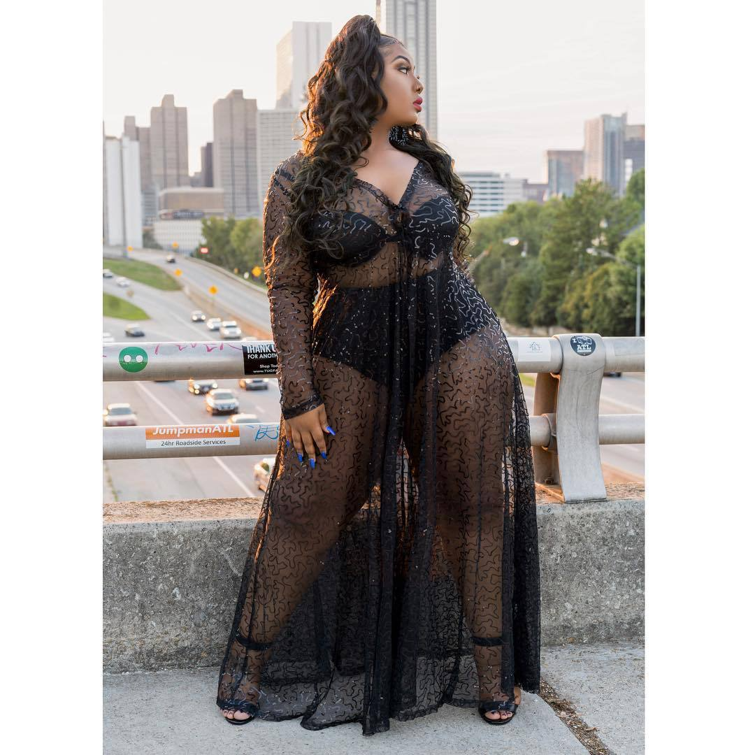 Black Plus Size Semi-Sheer Mesh Maxi Dress