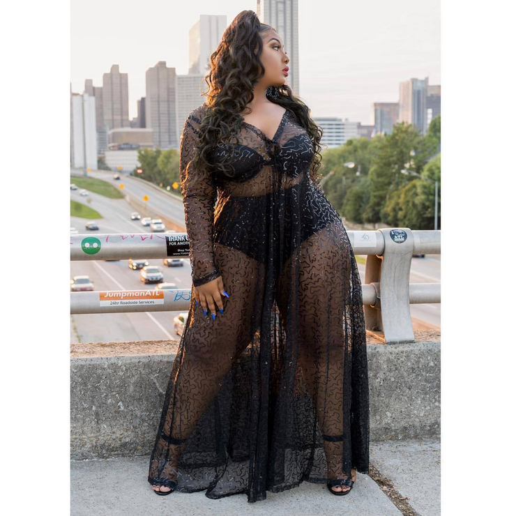 Black Plus Size Semi-Sheer Mesh Maxi Dress