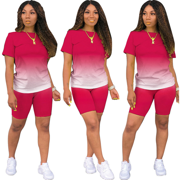 Plus Size Ombre Casual Top and Shorts Set