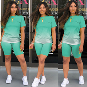 Plus Size Ombre Casual Top and Shorts Set