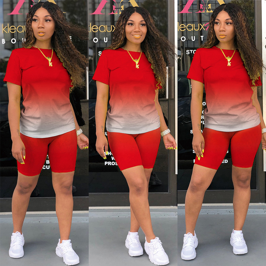 Plus Size Ombre Casual Top and Shorts Set