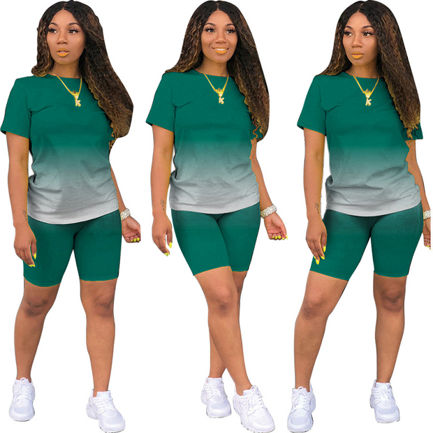 Plus Size Ombre Casual Top and Shorts Set