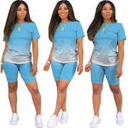 Plus Size Ombre Casual Top and Shorts Set