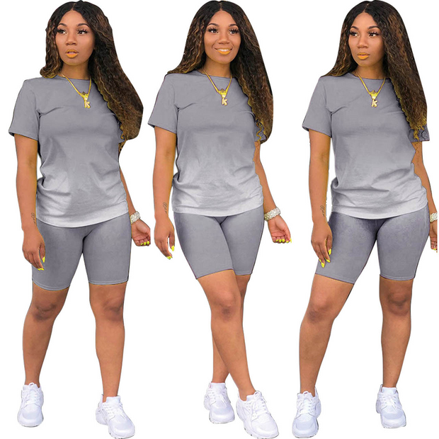 Plus Size Ombre Casual Top and Shorts Set