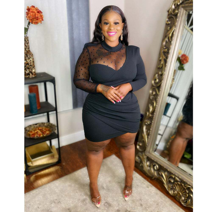 Black Plus Size Contrast Mesh Ruched Bodycon Dress