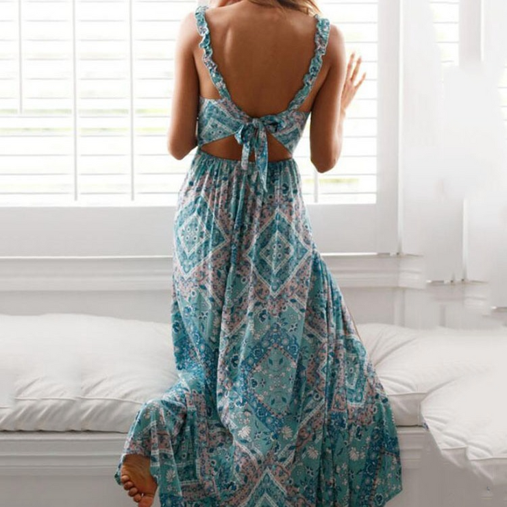 Backless Floral Maxi Dress